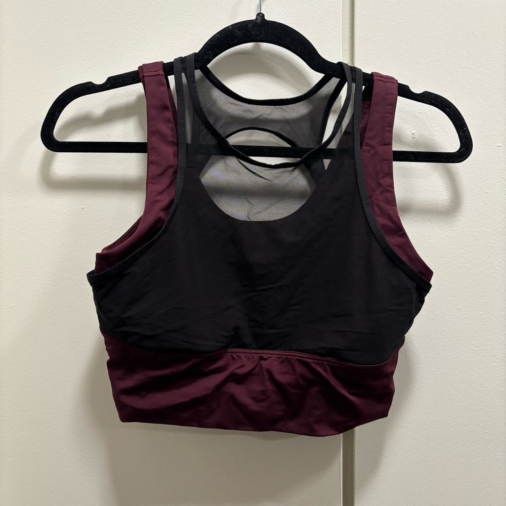 Lululemon Sz 8 Double Tap Sports Bra Burgundy Black Mesh